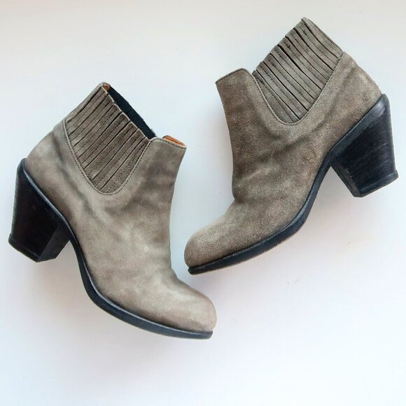 Fiorentini Baker Olive Military Green Suede Leather Heeled Ankle Boots Booties 8 - Picture 1 of 16